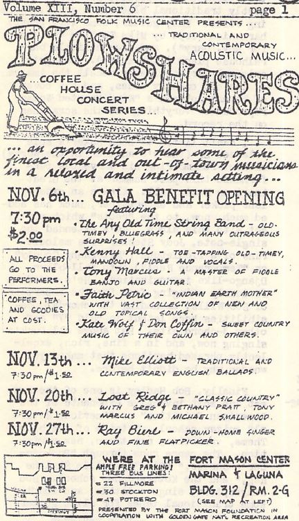 1977-11 v13n6 p1c1 Plowshares Coffee House Concert Series Gala Benefit Opening